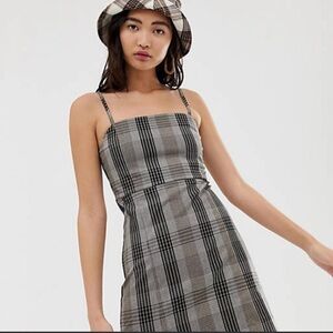 Monki Gray Plaid Mini Dress with Thin Straps